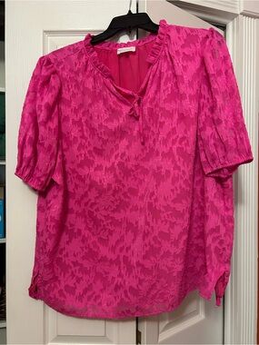 First Love by Lovelyn Bright Pink Women's Tie-Neck Blouse size 2x